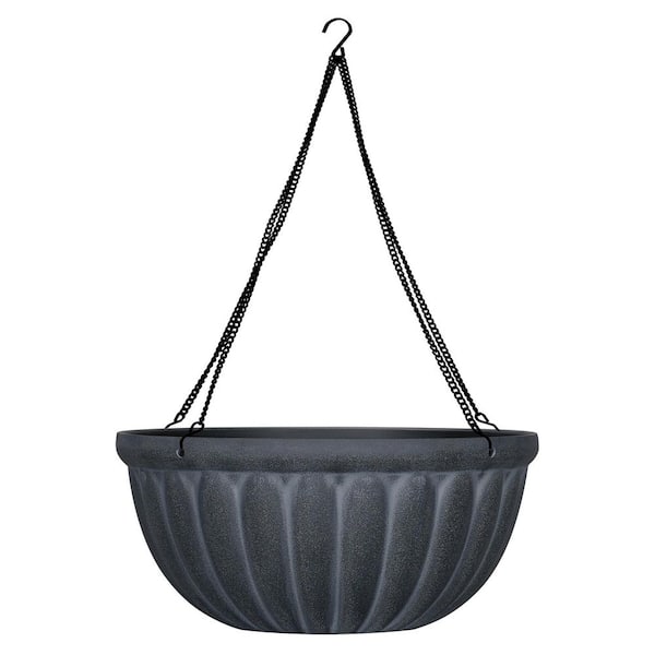 12 in. W x 5.5 in. H Madigan Black Decorative Resin Hanging Basket Planter with Drainage Holes