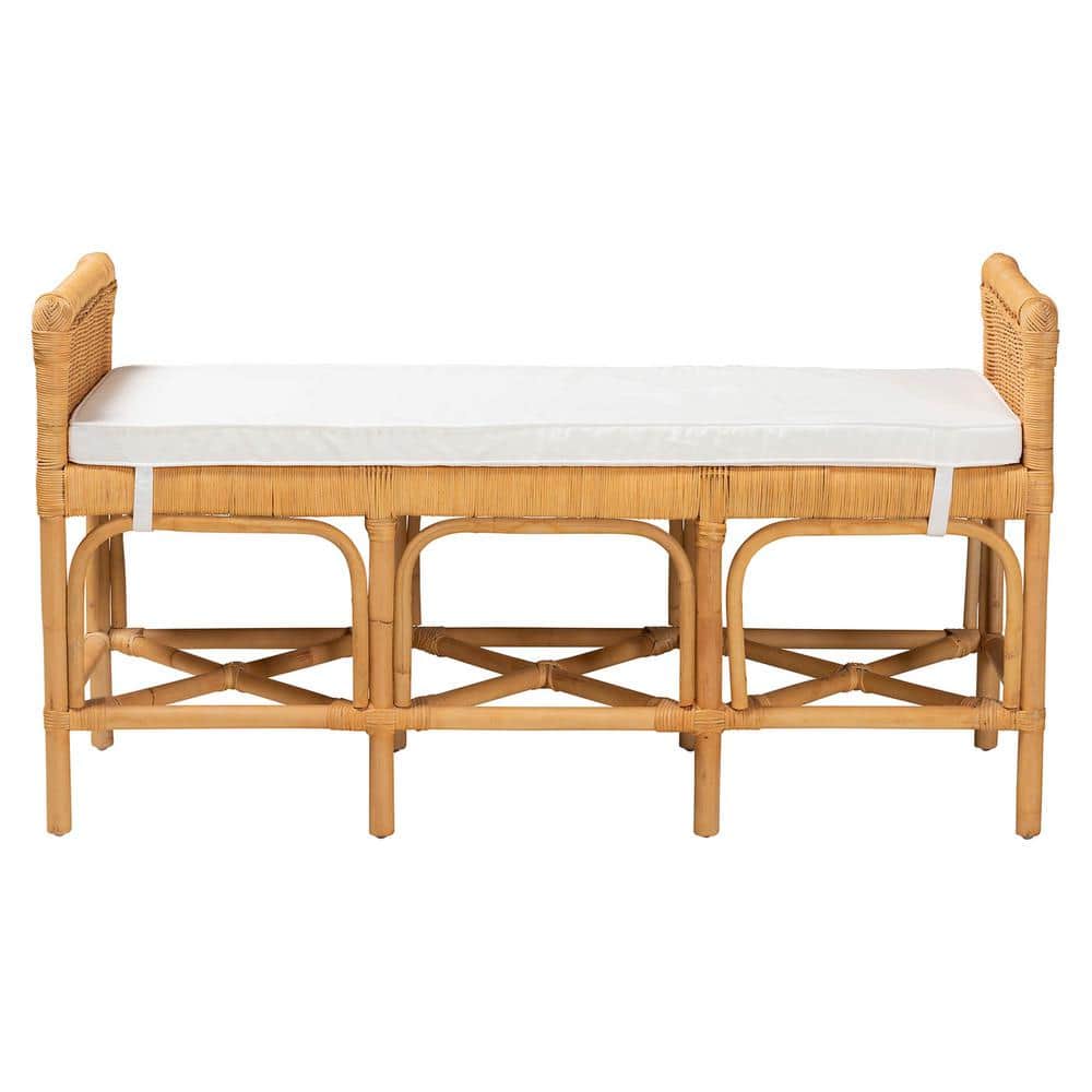 Nairi Natural Brown Rattan Bench with Storage and Cushion