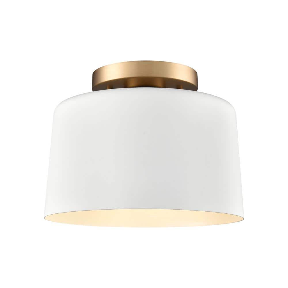 Melyna 10 in. 1-Light Matte White and Gold Semi-Flush Mount
