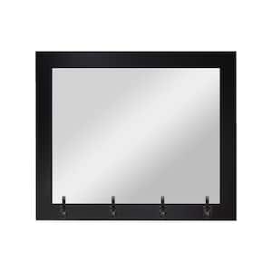 25.5 in. W x 21.5 in. H Black Wall Mirror with Iron Straight Hooks
