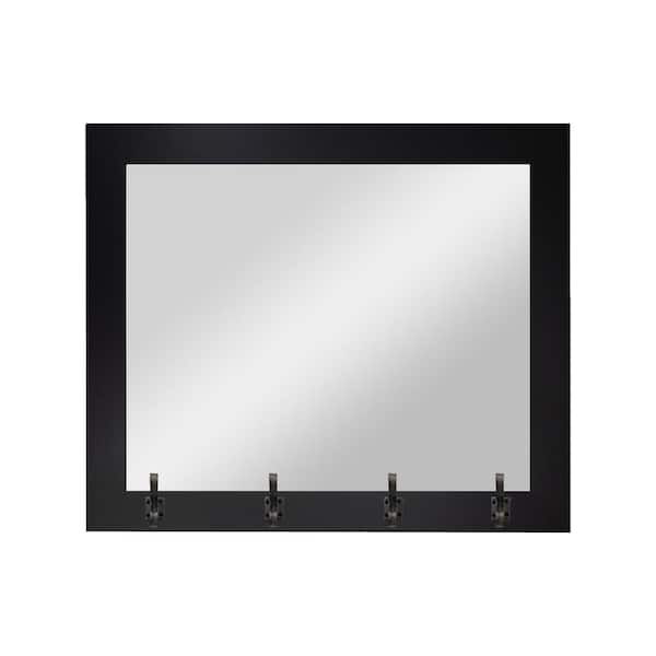 Unbranded 25.5 in. W x 21.5 in. H Black Wall Mirror with Iron Straight Hooks