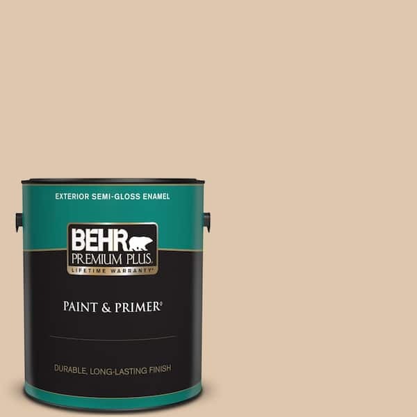 BEHR PREMIUM PLUS 1 gal. #N260-2 Almond Latte Semi-Gloss Enamel Exterior Paint & Primer