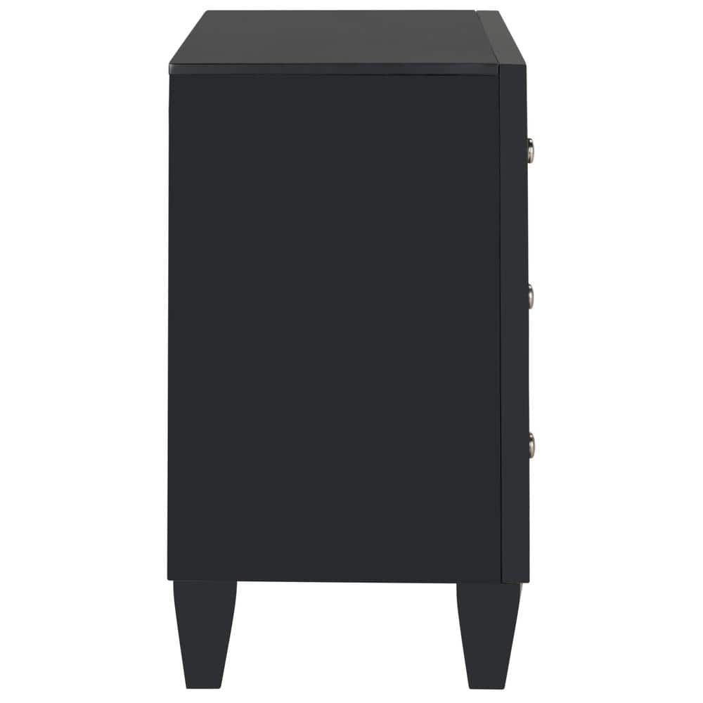 Transitional Black Mirrored 3-Drawer Chest, 25" W