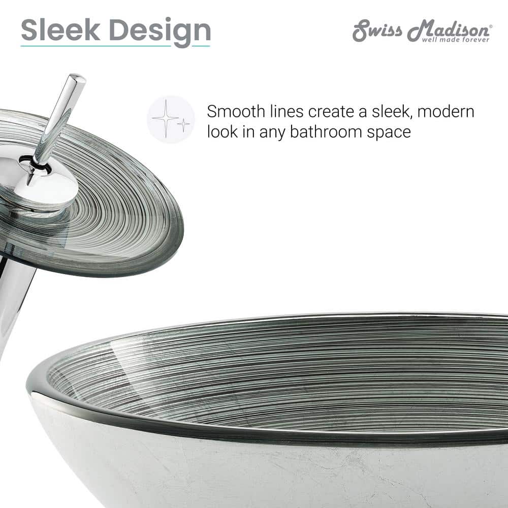 Cascade Smoky Grey 16.5" Glass Vessel Sink with Waterfall Faucet