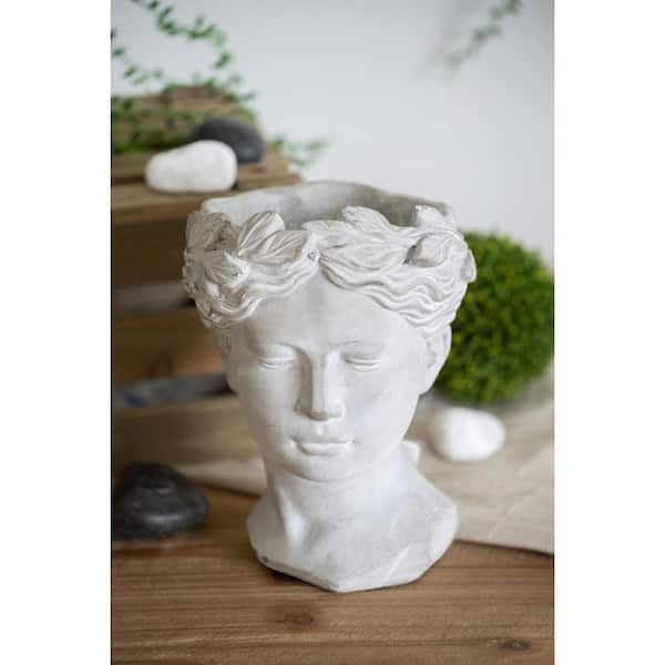 6 in. x 9 in. Patio Greek Style Cement Head Planter in Gray for Outdoor