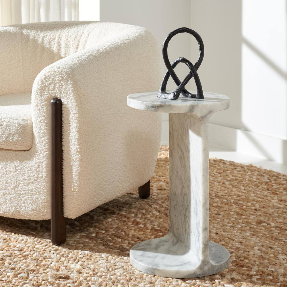 Melinda 12 in. White Round Marble End Table - thumbnail 9