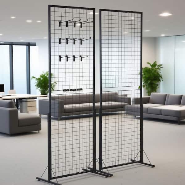 2 Packs Wire Grid Rack with T-Base Floorstanding(2 ft. x 5.6 ft. ) Double-Side Pegboard Set for Retail Display