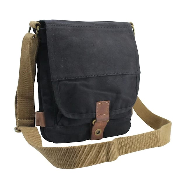 Vagarant 9 in. Black Canvas Flap Over Tote Bag