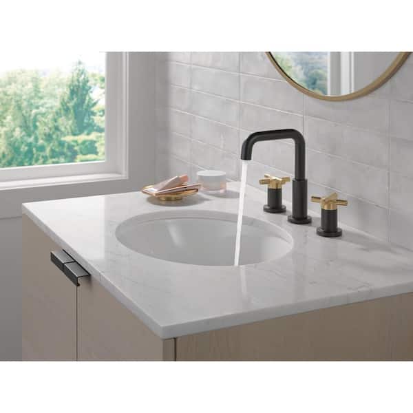 Nicoli 8 in. Widespread Double Handle Bathroom Faucet in Matte Black/Champagne Bronze