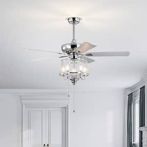 52 in. Farmhouse Indoor/Outdoor Chrome 3-Speeds Noiseless Reversible AC Motor Crystal Ceiling Fan with Light and Remote