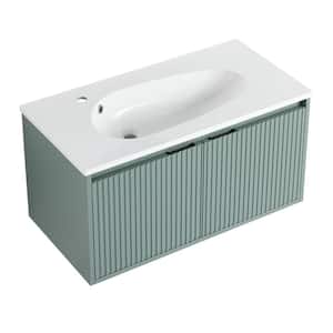 36 in. W x 18 in. D x 18 in. H Wall Mounted Bathroom Vanity Cabinet in Green Grille with White Gel Sink