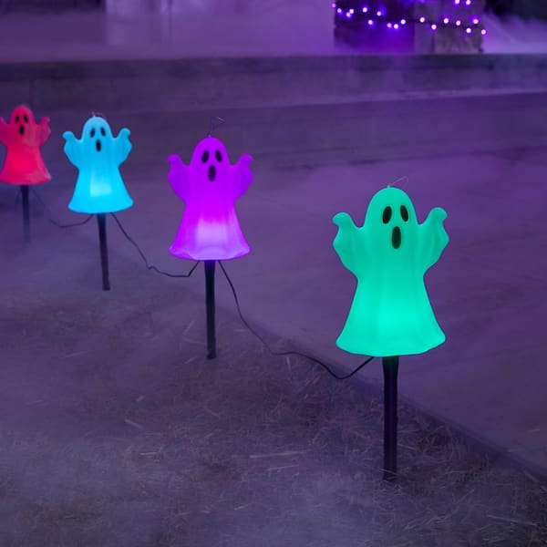 4 pk Halloween Classics Color Changing LED Ghost Pathway Markers with Timer