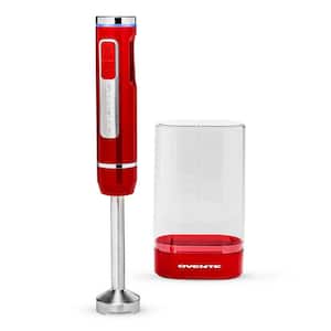 Immersion Blender Red Stainless Steel Blades 200-Watt Cordless Rechargeable Hand Blender 8-Speed Settings