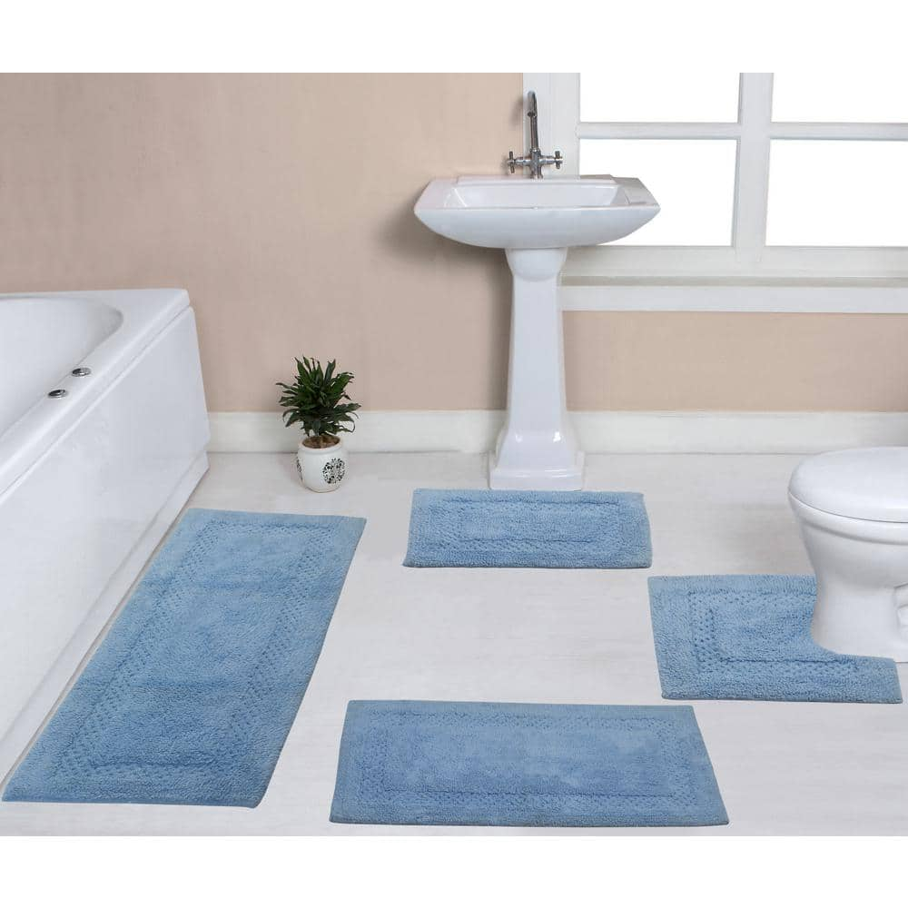 Superior 2 Piece Cotton Bath Rug Set Light Blue