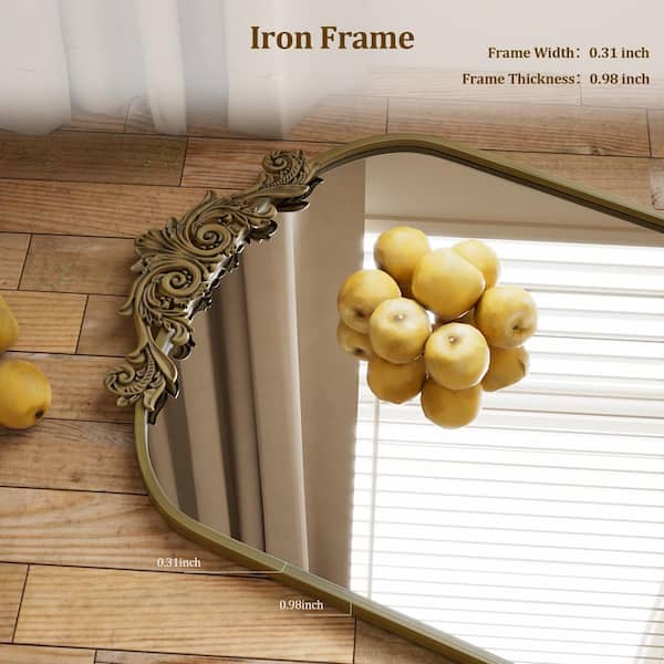 Bronze 21 in. W x 64 in. H Arched Aluminum Alloy Framed with Carved Decoration Full Length Mirror
