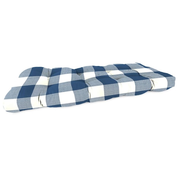 Jordan Manufacturing 46 in. W x 19 in. D x 4 in. T Rectangular Outdoor Wicker Bench Cushion in Navy Buffalo Check