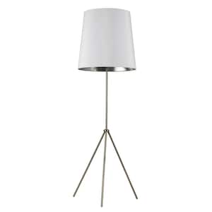 Tripod 66 in. H 1-Light Satin Chrome Floor Lamp with Laminated Fabric Shade