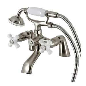 Kingston 3-Handle Deck-Mount Clawfoot Tub Faucet with Hand Shower in Brushed Nickel