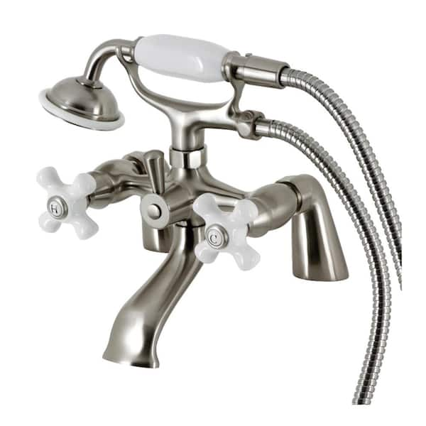 Kingston Brass Kingston 3 Handle Deck Mount Clawfoot Tub Faucet With Hand Shower In Brushed 5871