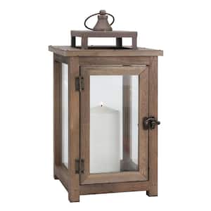 14 in. Rustic Natural Wood Candle Lantern