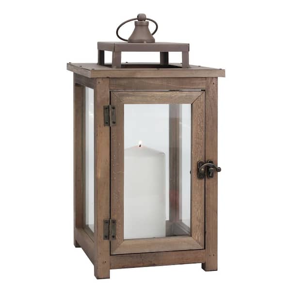 Stonebriar Collection 14 in. Rustic Natural Wood Candle Lantern