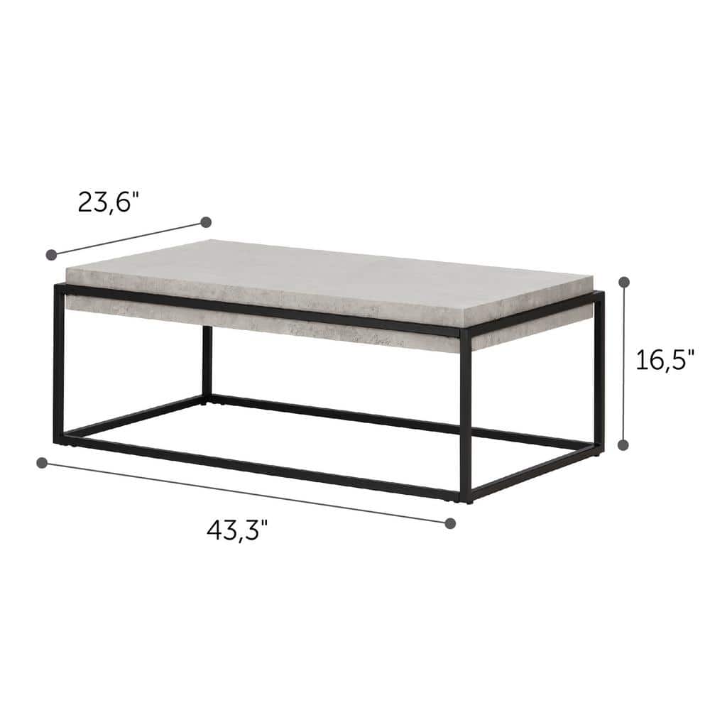 Mezzy Industrial Rectangular Coffee Table in Concrete Gray and Black