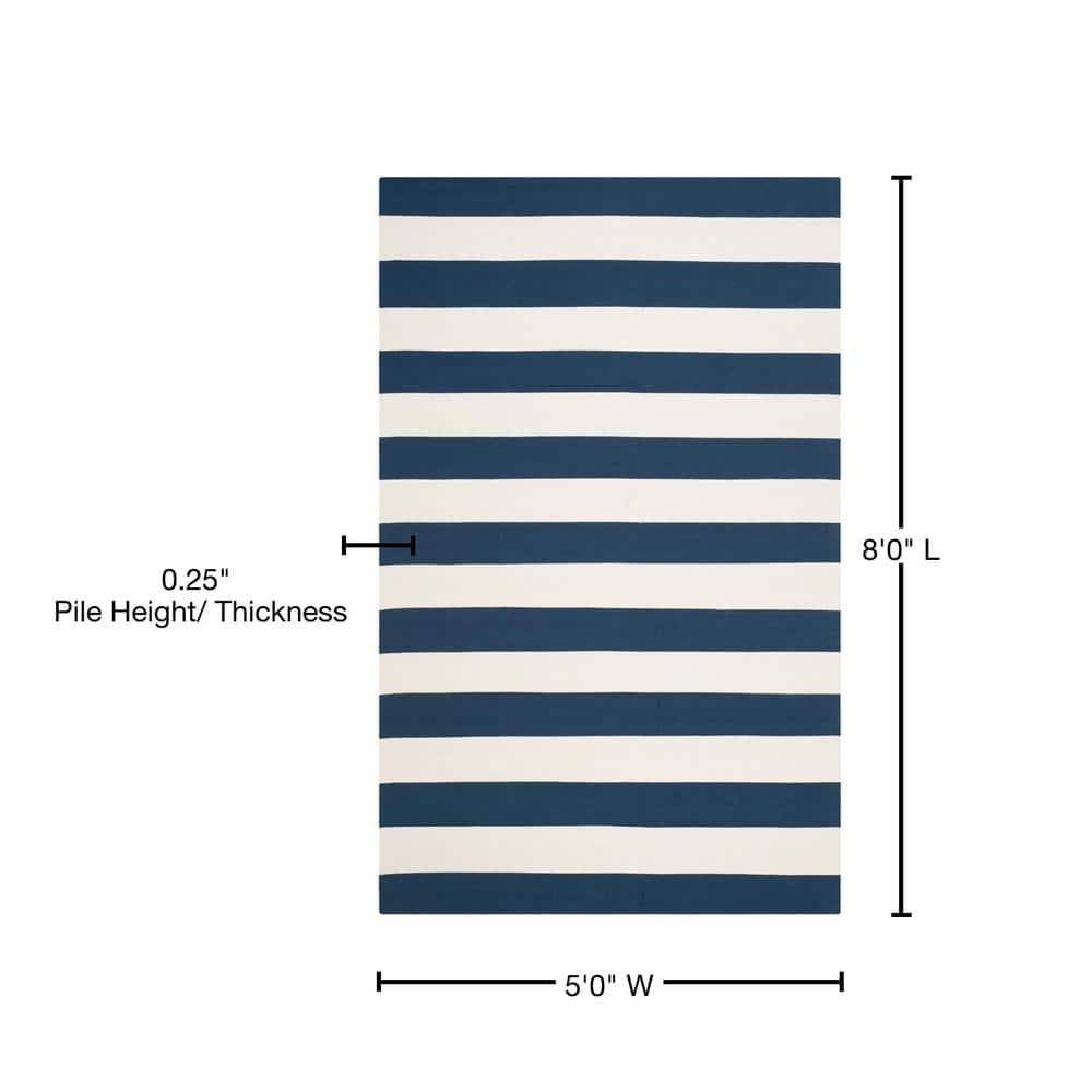 Handmade Blue Cotton Stripe Reversible 5' x 8' Area Rug