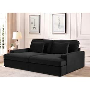 Kimberley 94.49 in. Black Solid Velvet Twin Size Sofa Bed
