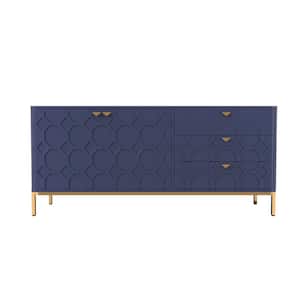28 in. H Blue 2 Door Storage Cabinet with 3 Drawers