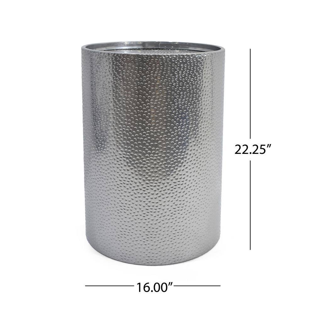 Elegant Silver Hammered Iron Round Accent Table