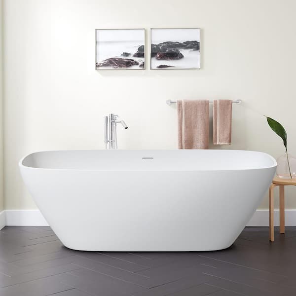 ANGELES HOME 67 in. Stone Resin Solid Surface Flatbottom Freestanding Bathtub in White