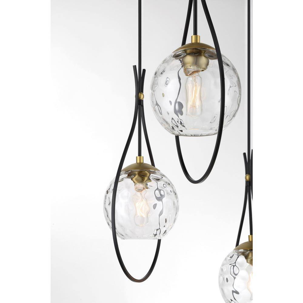 Cody Coal & Soft Brass 6-Light Globe Pendant with Clear Water Glass