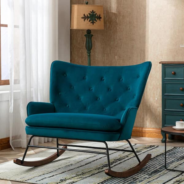 Wateday Teal Fabric Rocking Side Chair High Back Arm Sofa YJ