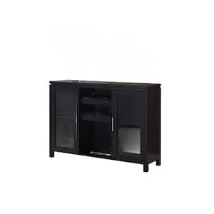 SignatureHome Neiman Black Finish Material Wood/Glass Table Height 30 in. Buffet Wine Rack