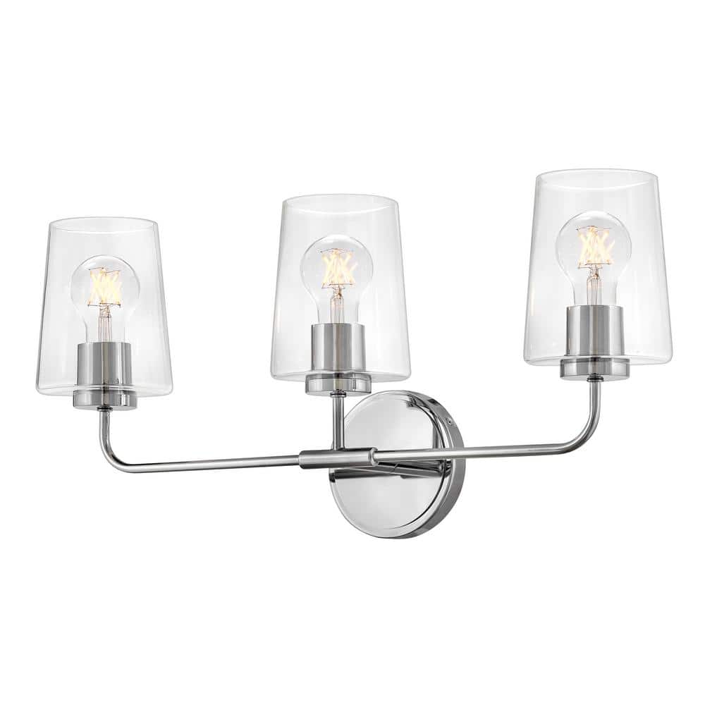 Kline 23.75" Chrome 3-Light Dimmable Vanity Fixture with Clear Glass Shades