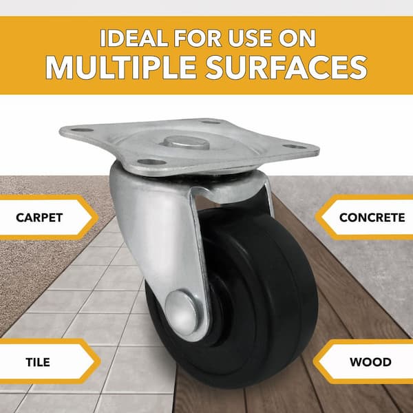 Everbilt 1-1/2 in. Black Soft Rubber and Steel Swivel Plate Caster