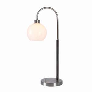 Highstone 27 in. Brushed Silver Indoor Table Lamp with Opal Globe Shade