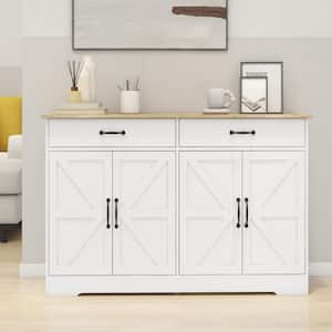 47.95inx15.35inx32.09in MDF Ready to Assemble Kitchen Cabinet in White with 2 Drawers and 4 Doors with X