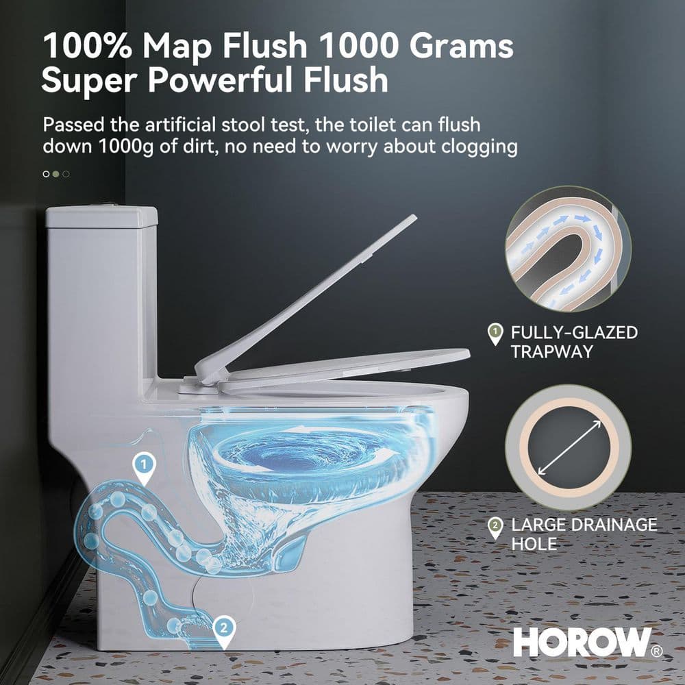 White Ceramic Dual Flush Elongated One-Piece Toilet