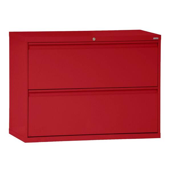 Sandusky 800 Series 28.375 in. H x 42 in. W x 19.25 in. D 2-Drawer Full Pull Lateral File Cabinet in Red