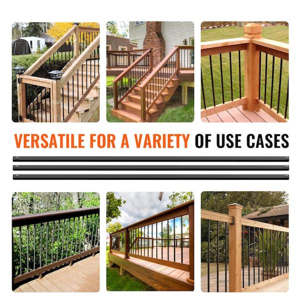 VEVOR Staircase Balusters 44.02 in. H x 0.51 in. W Square Black Aluminum Alloy Stair Railing Kit Deck Baluster (11-Pack)