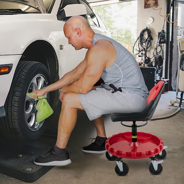 Rolling Shop Stool 300 lbs. Load Garage Mechanic Seat Adjustable Height 18 in. to 23 in. with Swivel Casters Tool Tray