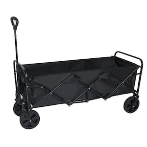 Black 14.76 cu.ft. Metal Heavy-Duty Garden Cart Folding Portable Cart with 8 in. Wheels and Adjustable Handles