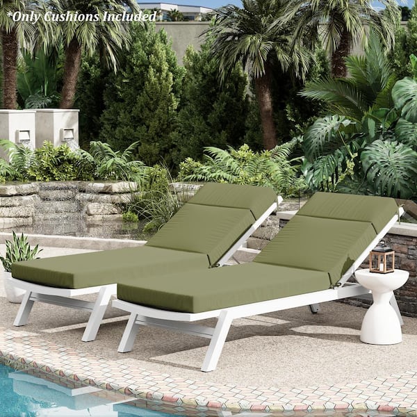 80 in. x 26 in. x 4 in. ( 2-Pack ) Outdoor Water-Resistant Replacement Chaise Lounge Seat Cushion Light Green
