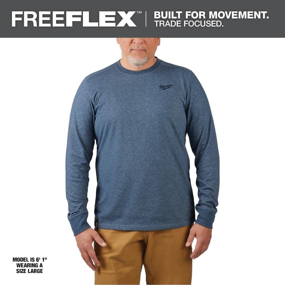 Milwaukee Men's X-Large Blue Cotton/Polyester Long-Sleeve Hybrid Work T- Shirt 604BL-XL - The Home Depot