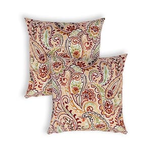 Paisley Floral Outdoor Throw Pillow Pattern Set of Two 18 in. Pillows Filled With 100% White Polyester