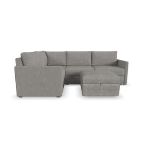 Flex 102 in. W Straight Arm 4 PC Polyester Performance Fabric Modular Sectional Sofa with Storage Ottoman in Dark Gray