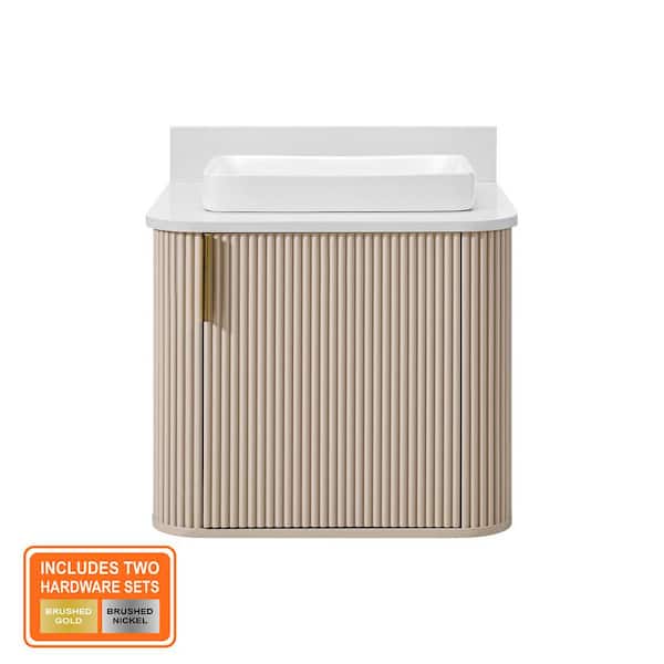 Miravaux 24 in. Single Sink Flaxen Beige Bath Vanity with Engineered White Top (Assembled)