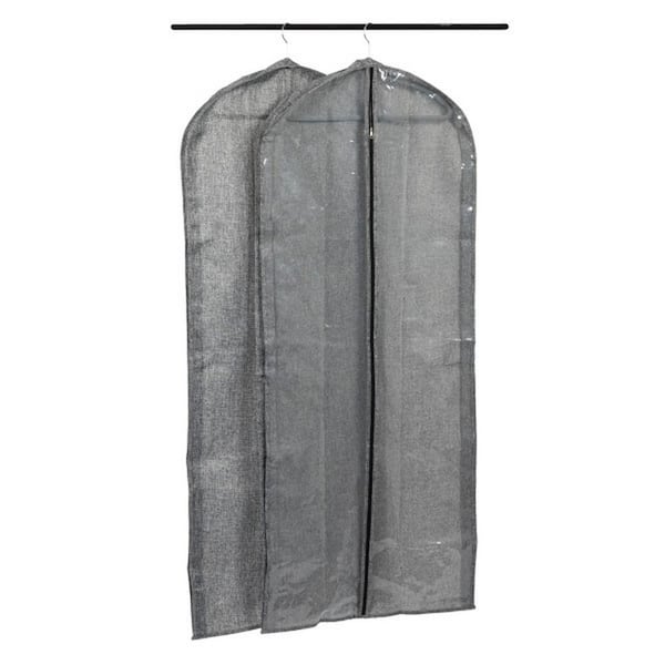 HOUSEHOLD ESSENTIALS 56 in. Graphite Gray Hanging Zippered Garment Bag with Clear Vision Front (Set of 2)