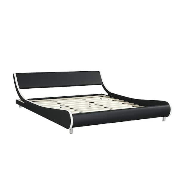nep advies vertaler ANBAZAR Faux Leather Upholstered Bed Frame, King size Low Platform Bed with  Curve Design, Black+White YH-0016M - The Home Depot